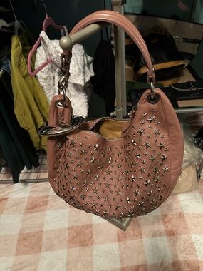 Jimmy Choo Pink Studded Leather Hobo Bag
